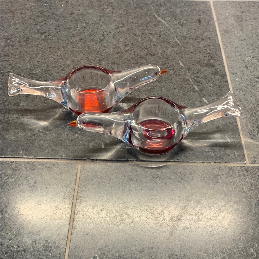 PARTYLITE GLASS BIRD TEA LIGHT HOLDERS